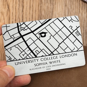 Personalized Engraved Map Wallet Card, Custom College Map Gift, University Map Gift for Graduations, Graduation Gift for Class of 2025