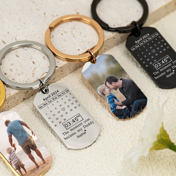 Personalised Keyring for Daddy, The Moment You Became My Daddy, New Baby Gift for Dad, Mummy,Anniversary Gift for New Dad,Mom,Grandad,Granny