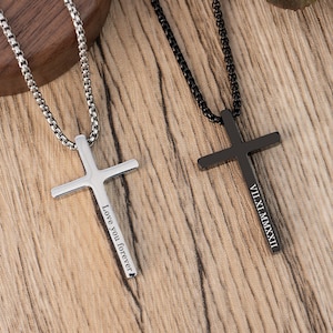 COLLAR CRUZ PERSONALIZADO PARA HOMBRES, COLGANTE DE JOYERÍA EXCLUSIVO DE PLATA NEGRA CON GRABADO PERSONALIZADO, REGALO DE CUMPLEAÑOS CRISTIANO CATÓLICO PARA BAUTISMO PARA NIÑOS