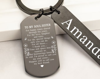 Personalized Best Friend Keyring, Custom Gift To My Soul Sister, Best Friend Gift Ideas, Birthday Gifts, Friendship Gift, Custom Any Text