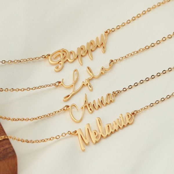 18k Gold Name Necklace,Personalized Name Necklaces,Script Name Necklace,Nameplated Necklace,Mother Necklace,Personalized Gift,Valentines Day