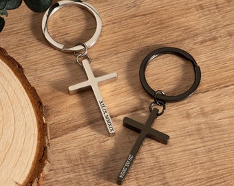 Cross Name Keyring, Personalized Cross Name Keychain, Lucky Cross Keyring, Religious Gift for Women,"Gold will Bless You", Anniversary Gift