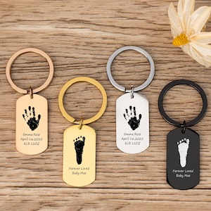 Llavero personalizado con huella de bebé, llavero con nombre de niño, regalo para el Día del Padre