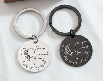 Personalized Keyring for Mom, I Love You So Much Mummy Gift, Custom Engraved Keyring, Mother's Day Gift, Gift for Nanny, Mum