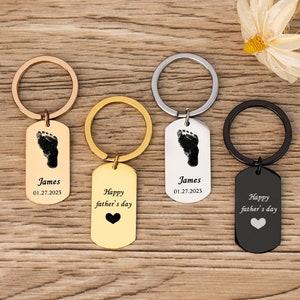 Llavero personalizado con huella de bebé, llavero personalizado con dije de huella de mano, llavero con nombre de niño, regalo para el Día del Padre