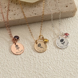 Benutzerdefinierte Geburtsblume Halskette, Birthstone Namen Halskette, Gravierte Datum Halskette, Minimalist Halskette, Geschenk für sie, Abschlussgeschenk
