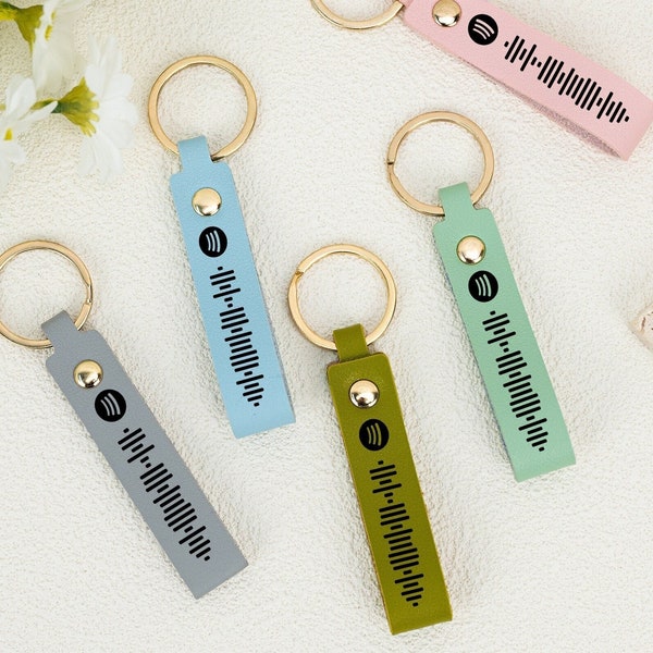 Spotify Code Keyring, Personalised Leather Keyring, Music Code, Wedding Song, Custom Keychain, Engraved Keychain, Music Lover Gift