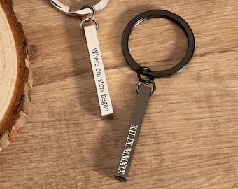 Personalised Engraved Bar Keyring, Lovely Metal Keychain Fob Custom Engraved, Wedding Favors, Anniversary Gift for Boyfriend