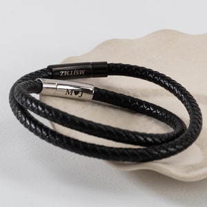 Gepersonaliseerde armband voor mannen, aangepaste leren armband voor papa, gepersonaliseerde armband voor heren, cadeau voor hem, handgemaakte armband met verborgen boodschap