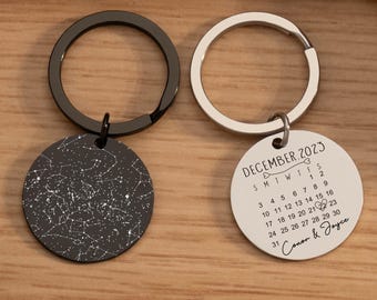 カスタム星空キーホルダー、刻印入りパーソナライズ夜空キーホルダー、日付別星空キーホルダー、彼への誕生日プレゼント、記念日、バレンタインデーギフト
