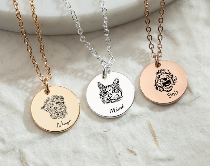 Custom Dog Portrait Necklace, Engraved Portrait from Photo, Personalized Gift for Dog Mom, Engraved Portrait from Photo,Pet Memorial Jewelry