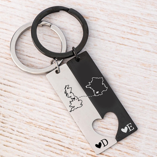 Personalised Country Keychain Two Home Keyring, State Keychain, Long Distance Relationship Gift, Personalised Country Map Gift, Couple Gifts