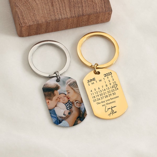 Personalised Engraved Keyring, Custom Photo Key Chain, Gifts for Her Him, New Baby Gift for Mummy Daddy Grandma Nanny, Mothers Day Gift