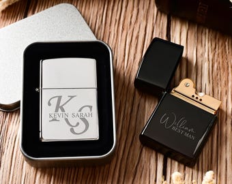 Engraved Metal Lighter Personalized, Luxury Groomsmen Gift, Custom Lighter for Men, Best Man Gift, Wedding Keepsake for Him