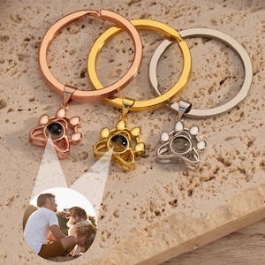 Personalize Paw Print Projection Photo Keychain, Dog Picture Necklace, Pet Photo Keyring, Pet Loss Memorial Gift, Paw Shape Keychain