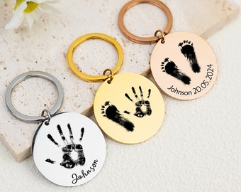 Custom Baby Footprint Handprint Keychain, Personalized Keychain Key Charm Handprint Keychain Child Name Keychain Kids Name, Mothers Day Gift