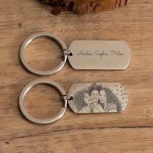 Personalisierter Foto-Schlüsselring, Laser gravierter Foto-Schlüsselring, Paare-Schlüsselringgeschenk, Jahrestagsgeschenk, personalisierter Schlüsselring, Geburtstagsgeschenke