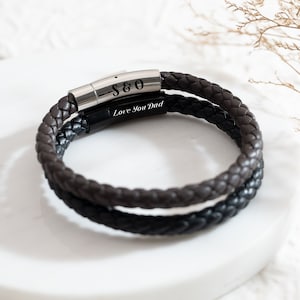 Pulsera con mensaje oculto para hombre, pulsera de cuero, pulsera personalizada para hombre, regalo de aniversario, pulsera personalizada hecha a mano, regalo del día del padre