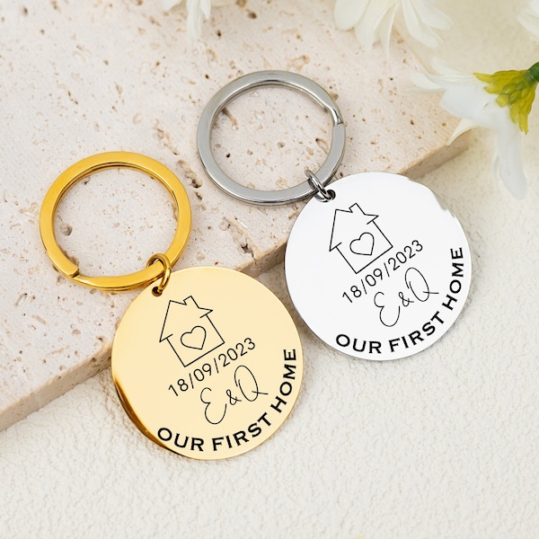 Our First Home Keychains, Personalised Couple Keyring, Custom Housewarming Gift, New House Gift, Moving in Gift, First Home