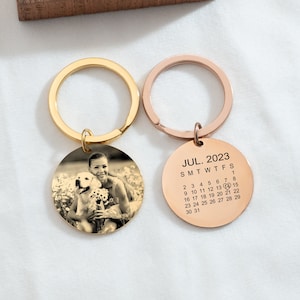 Personalized Metal Keyrings, Custom Laser Engraved Photo Keyring, Anniversary Key Chain, Gift For Her, Him, Birthday Day, Mothers Day Gift