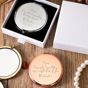 Gepersonaliseerde gegraveerde compacte spiegelcadeau voor moeder, moeder van de bruid, moeder van bruidegom, huwelijkscadeau, aangepast Moederdagcadeau