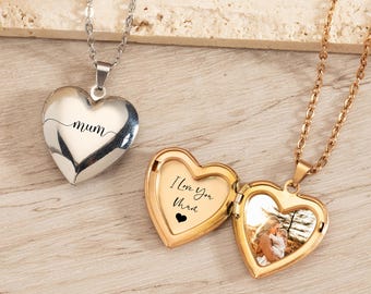 Personalized Heart Photo Locket Necklace, Custom Engraved Necklace, Engraved Locket with Photos, Mother's Day Gift, Best Friend Gift for Her