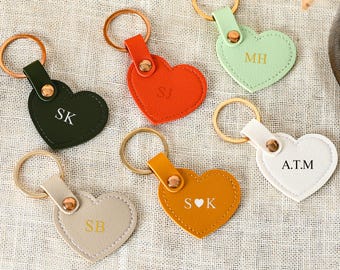 Personalized Embossed Heart Leather Keychain, Custom Mini Leather Heart Initial Keychain, Monogram Key Ring, Valentines Gift for Girlfriend
