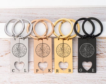 Personalized Couple Star Map Keychain, Engraved Night Sky Keyring, Star Map By Date, Anniversary Gift For Boyfriend, Valentine's Day Gifts