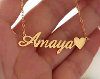 Custom Name Necklace with Heart,Rose Gold Name Necklace,Dainty Name Necklace,Unique Name Necklace,Valentine's Day Gift,Anniversary Gift