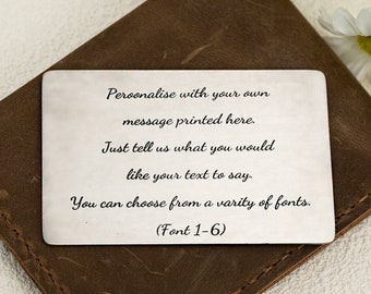 Personalised Own Message Metal Wallet Card, Sentimental Romantic Keepsake Gift For Him, Husband, Valentines Gift for Him, Personalized Gifts
