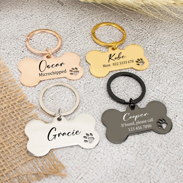 Personalized Dog Name Tag, Engraved Bone Dog Tag for Dogs Collar, Custom Engraved Dog ID Tag, Dog Name Tag, Gift for Pet