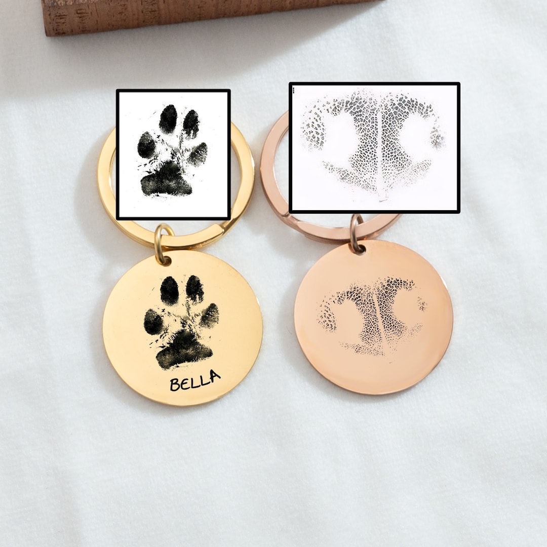 Personalised Dog Paw Print Keyring, Photo Engraving, Custom Pet Photo ...