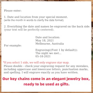 Custom Star Map Keychain, Engraved Night Sky Keyring with Any Text, Star Map By Date,Personalized Valentine's Day Gift,Anniversary Date Gift image 3