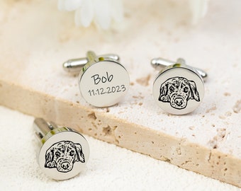 Custom Pet Portrait Cufflinks, Memorial Cuff Links, Groom Gift from Bride on Wedding Day, Personalise Wedding Gift For Him, Anniversary Gift