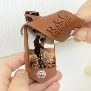 Personalised Leather Keychain, Engraved Photo Keyring for Him, Anniversary Gift, Picture Keychain for Boyfriend, Unique Holiday Gift for Him