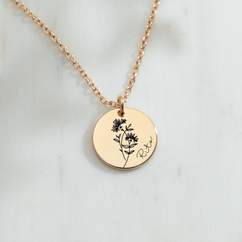 Personalized Birth Flower Necklace with Name, Engraved Floral Necklace, Valentines Days, Necklaces For Women, Birthday Gift, Gift for Her image 3