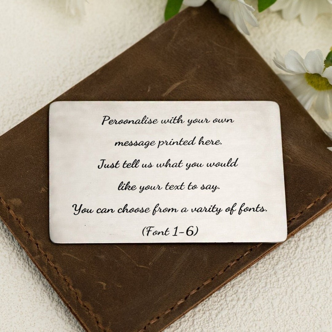 Personalised Own Message Metal Wallet Card, Sentimental Romantic ...