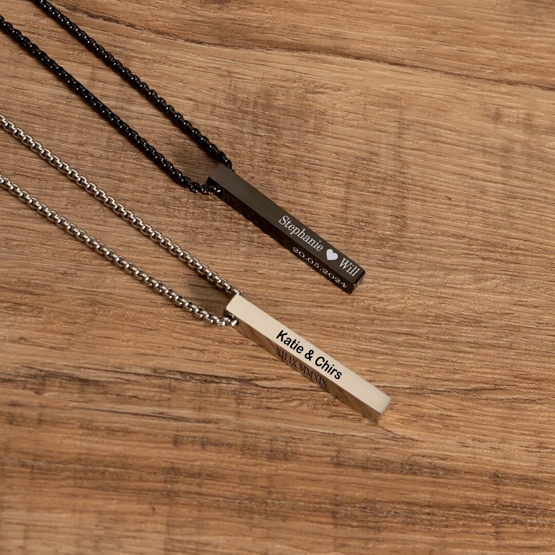 Personalised Rectangle Bar Rolo Chain Necklace for Men, Name Necklace ...