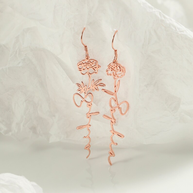 Personalized Name Birth Flower Earringdainty Birth Flower