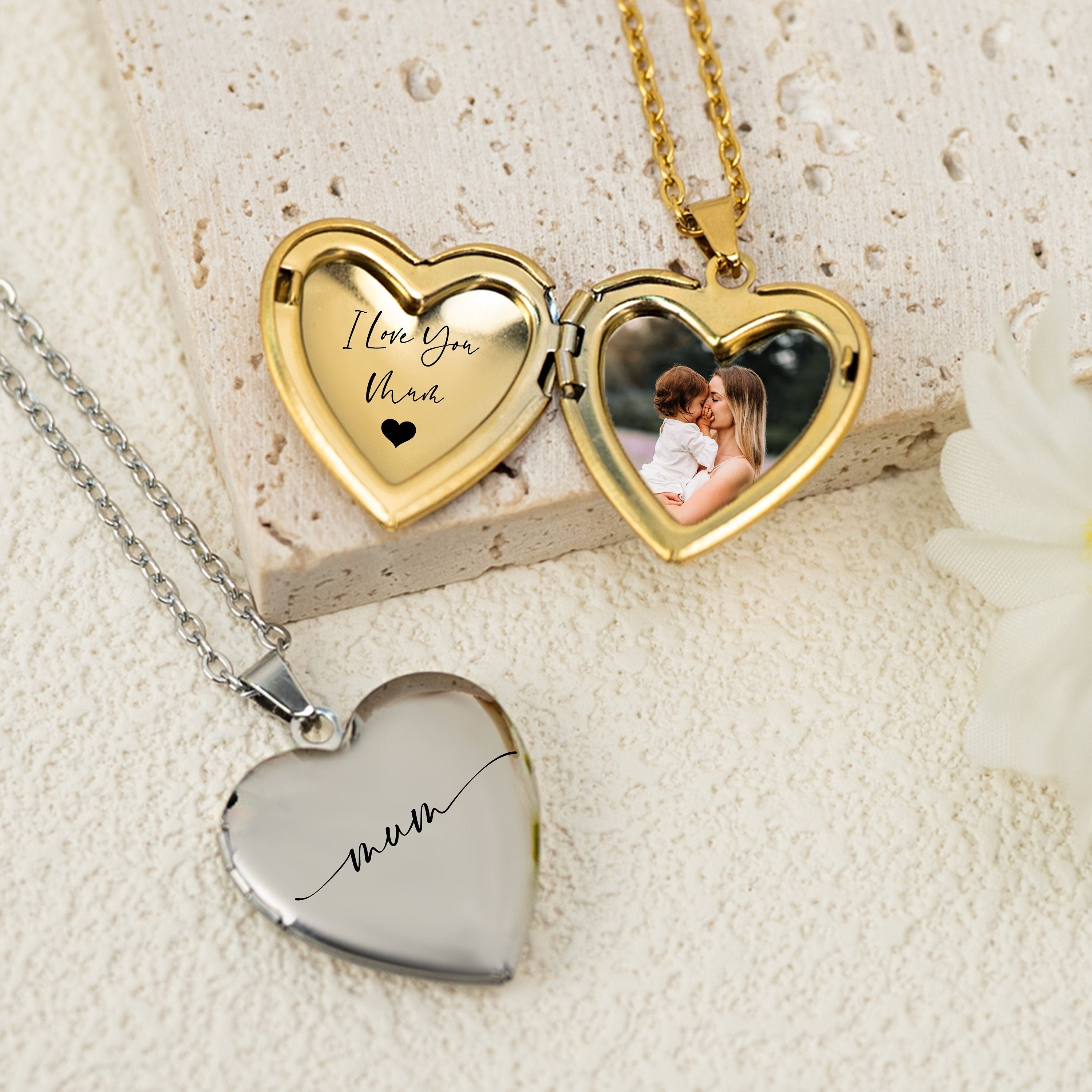 Engraved Heart Locket Necklace, Personalised Photo Heart Pendant, Birthday Gift, Mom Gift Necklace, Your Photo Jewellery, Mothers Day Gift