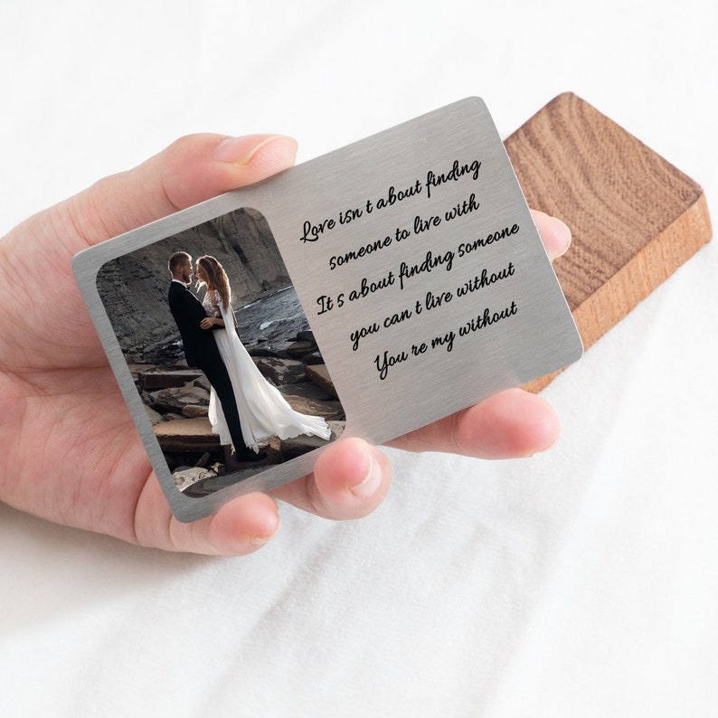 Aluminium Personalised Photo Wallet Purse Card, Metal Keepsake Gift for Couples, Husband, Custom Wallet Card, Personalized Gift for Him image 2