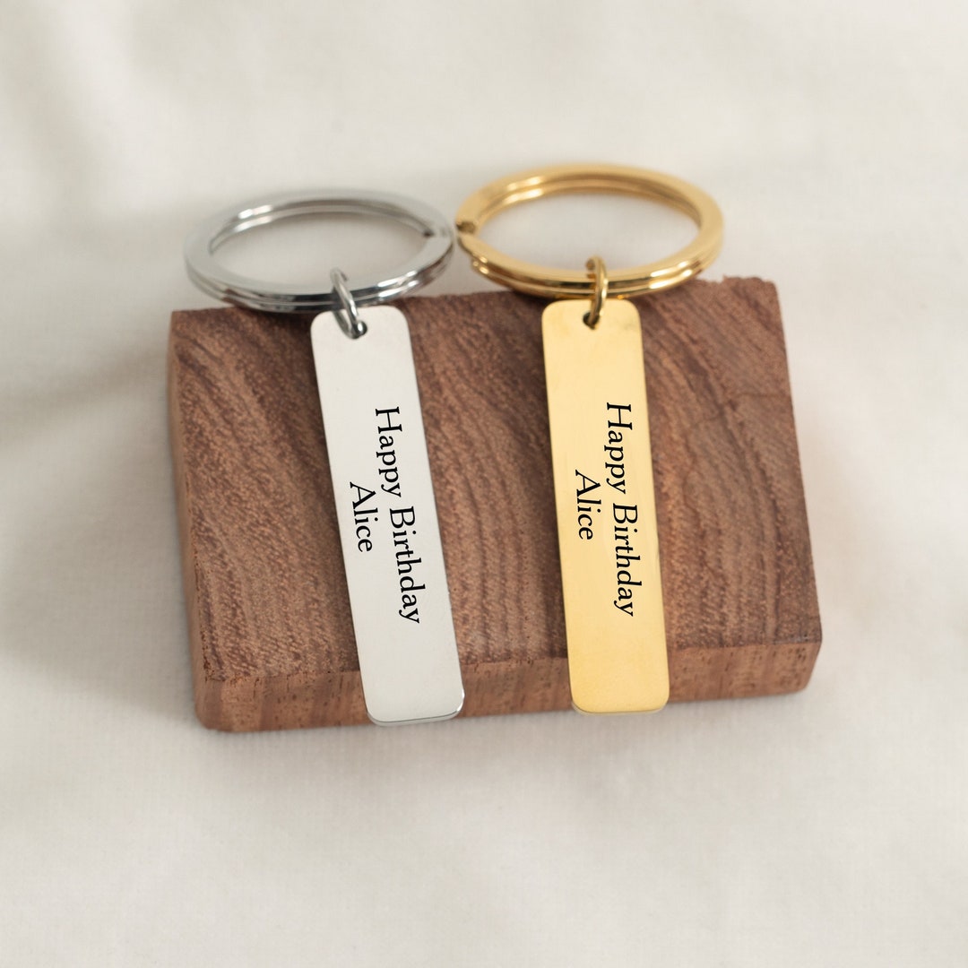 Happy Birthday Keychain Personalized Keyring With Any Text Etsy