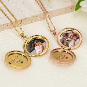 Image Photo Locket Necklace, Wife Anniversary Gift, Personalise Picture Necklace, Engraving Pendant Necklace, Gift for Her, Mothers Day Gift image 3