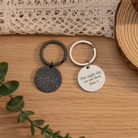 Custom Star Map Keychain, Engraved Night Sky Keyring with Any Text, Star Map By Date,Personalized Valentine's Day Gift,Anniversary Date Gift