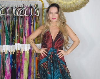Embroidered Silk Goddess Dress, Bohemian Chic One Size