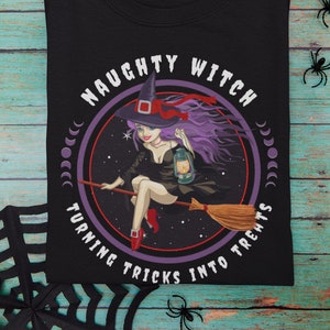 Halloween Shirt for Women, Naughty Witch Tee, Heavyweight Unisex Crewneck T-shirt