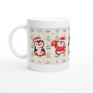 Kubek do kawy Penguin, Ptaki Bożonarodzeniowe, Kubek do kawy Bożonarodzeniowy, Kubek do gorącej czekolady, Biały 11oz Ceramiczny Kubek