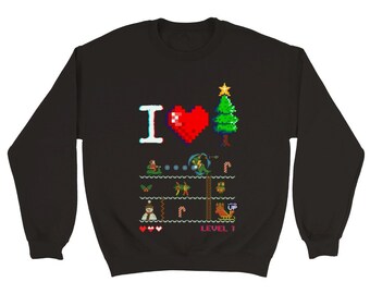 Christmas Gamer Sweatshirt, Retro Pixel Art Holiday Pullover