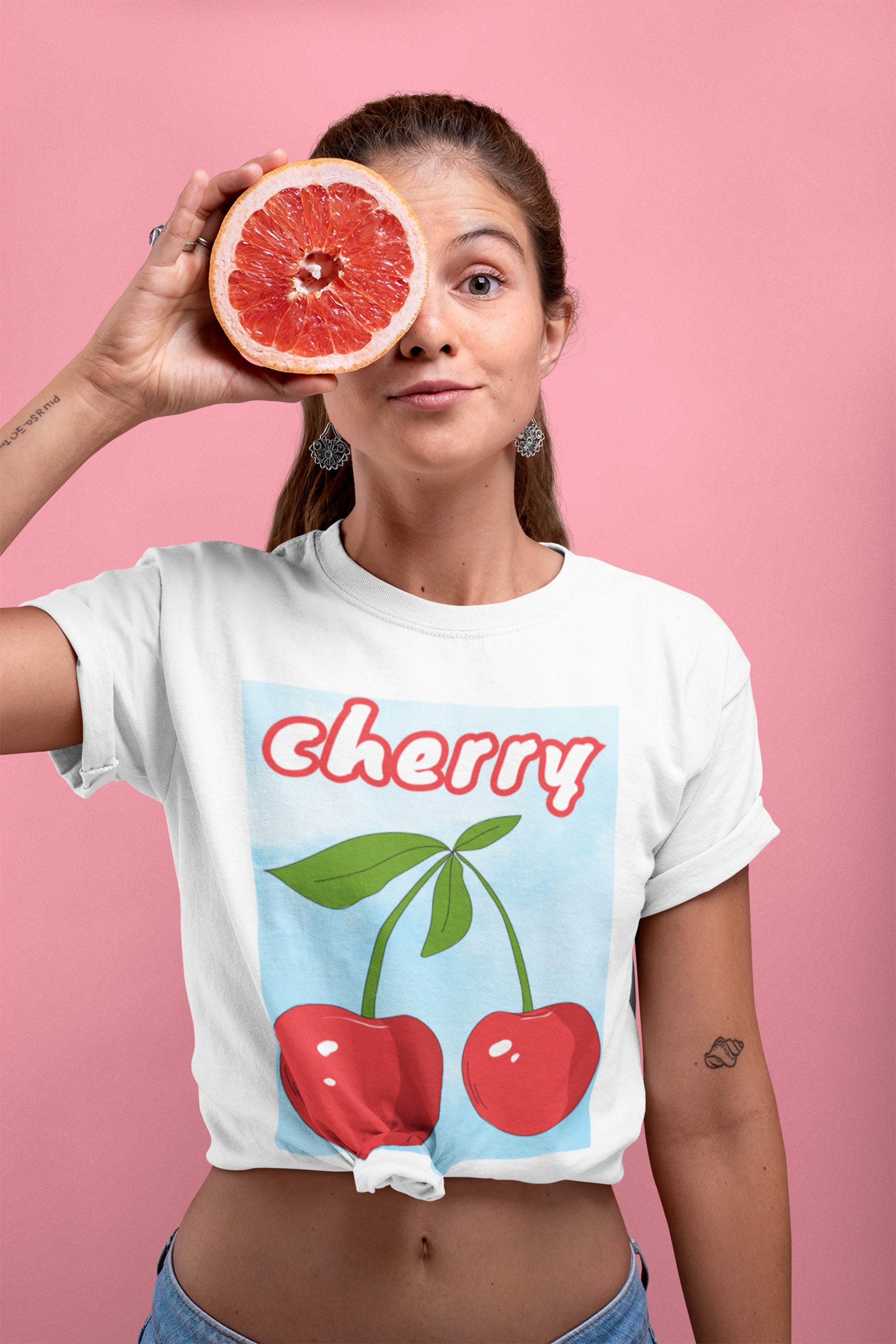 【GENERAL IDEA】Fruits Loose Fit 半袖Tシャツ - Cherry Women-s-Cherry-Print-T-Shirt-