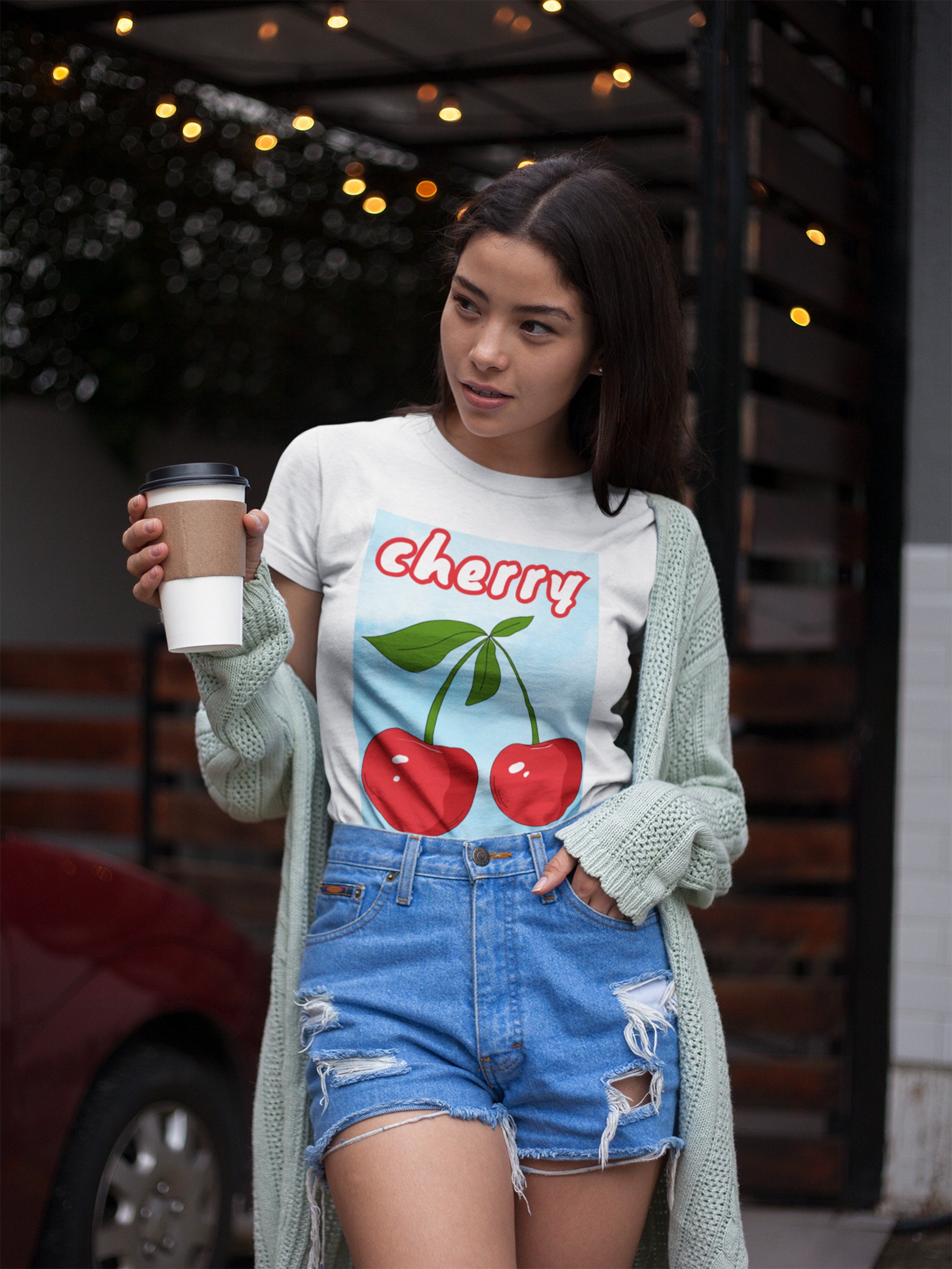 トップス Classic Cherry Tee / white Cherry White T-shirt, Classic Unisex Crewneck T-shirt
